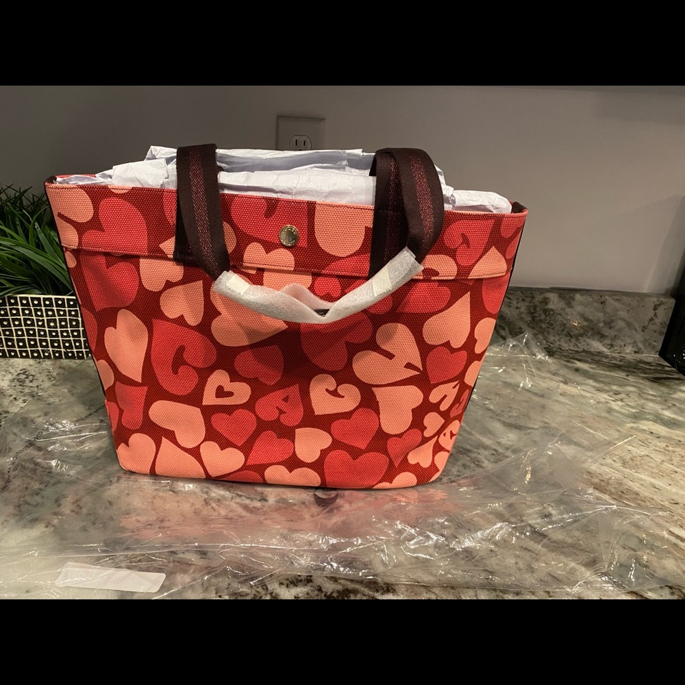 NWT Coach heart print canvas tote. Valentine’s tote